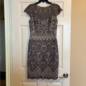 Tadashi Shoji Sequin Lace Mini Dress in Gray